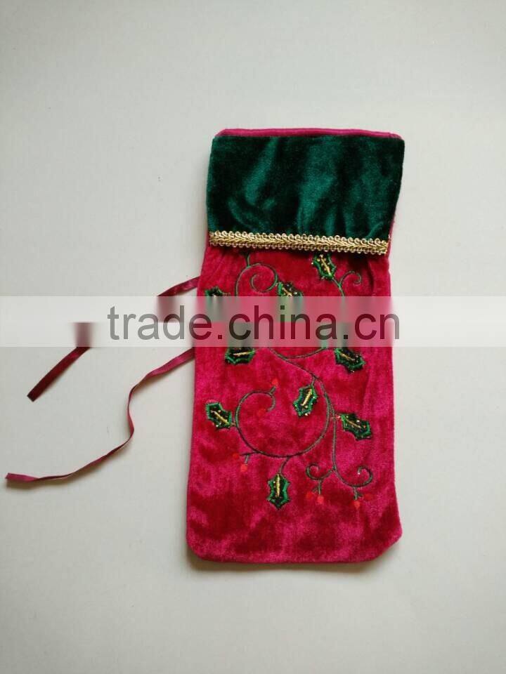 Cheap Christmas gift bag Velvet drawstring bag bottle wine bag