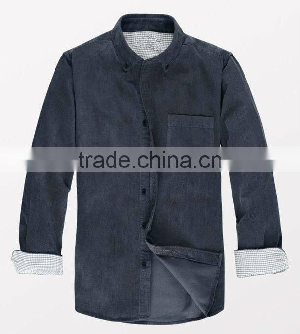 high quality long sleeve contrast keep warm corduroy casual shirts for men with one pocket