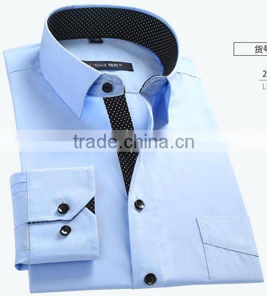 Black dot printed placket blue men's shirt uniform China golden supplier OEM fashionable boy shirt for daily life