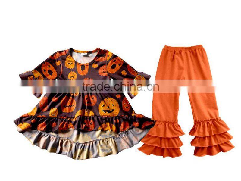 2017 New Style Halloween Holiday Clothes Sets Pumpkin Remake Frock Designs Baby Girl Boutique Clothing Sets