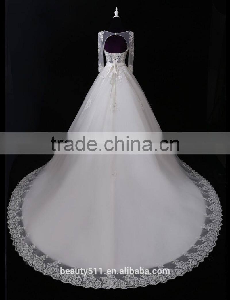 Supply all kinds of wedding dress 2017 Ball gownwedding gown Beaded Round neck long sleeve Mermaid Lace wedding dress 2017 F1280