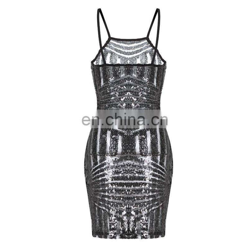 Europe And America Fashion Sexy Slim Paillette Package Hip One-Piece Dress