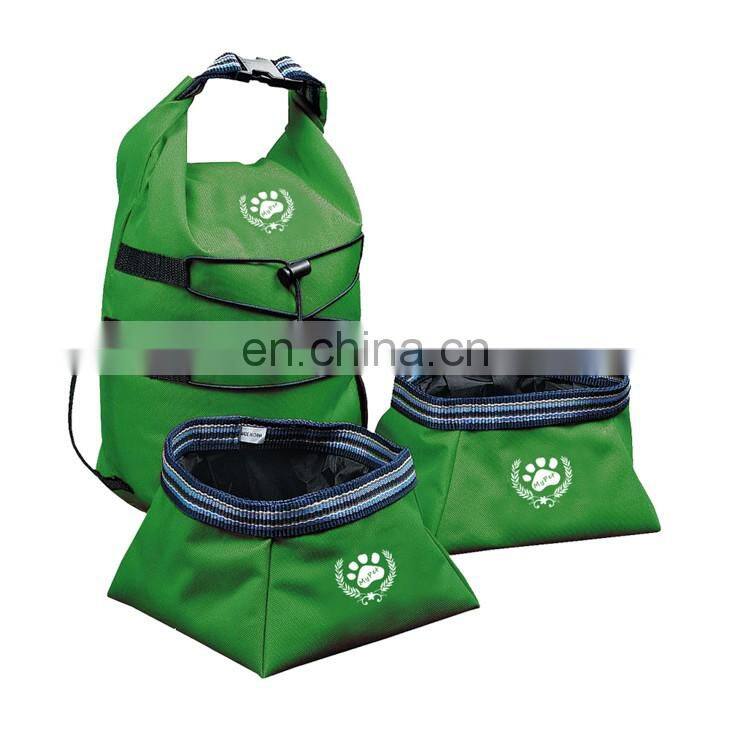 Foldable Polyester Pet Bowl Bag, dog food storage bag.