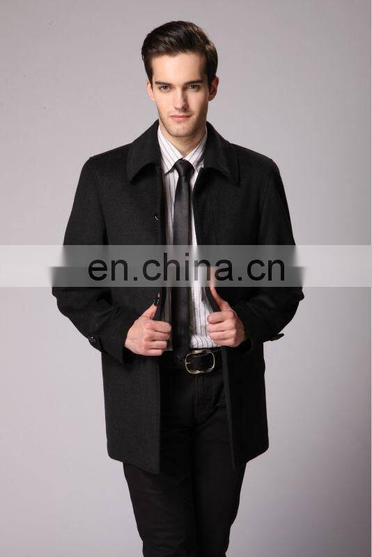 Fashionable Black Classic Single Breasted Men's Cashmere Blend Car Coat