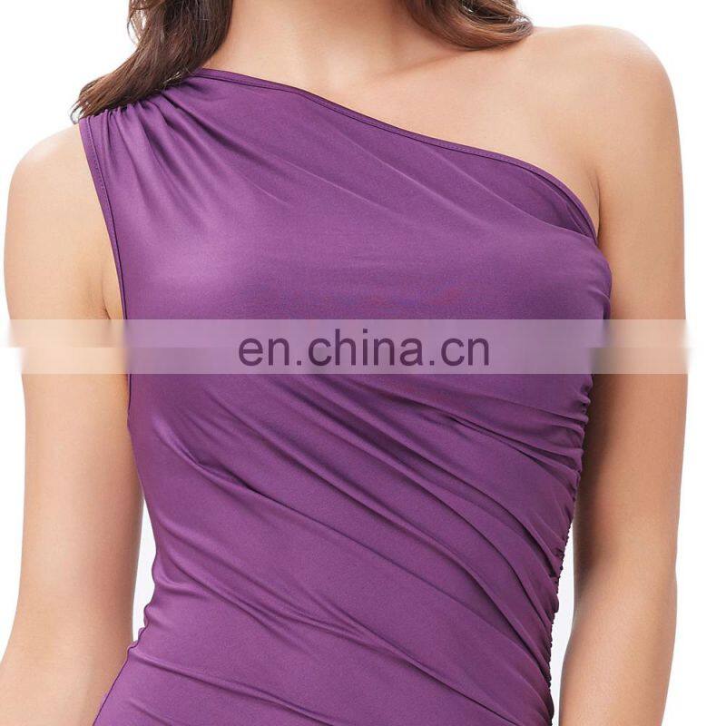 Kate Kasin Sexy Cheap Womens High Stretchy One Shoulder Pleated Short Purple Bodycon Cocktail Dress KK001002-1