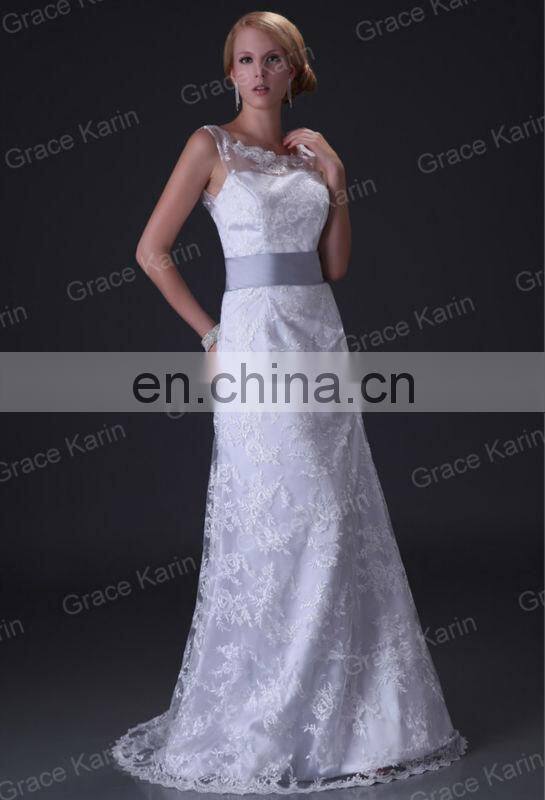 Grace Karin Sleeveless Off- Shoulder Long White Lace Wedding Dress CL3821