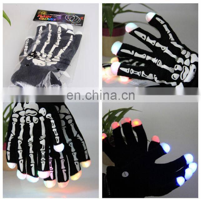 Five fingers lights for gloves flashing lights black glove with white skull pattern