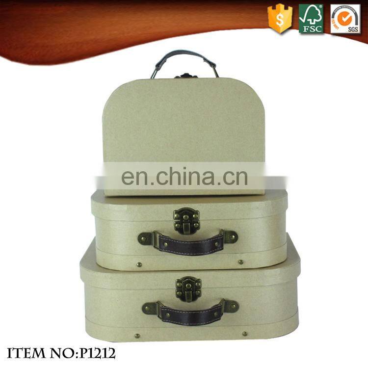 OEM Mini Kraft Paper Cardboard Suitcases with PU leather handle