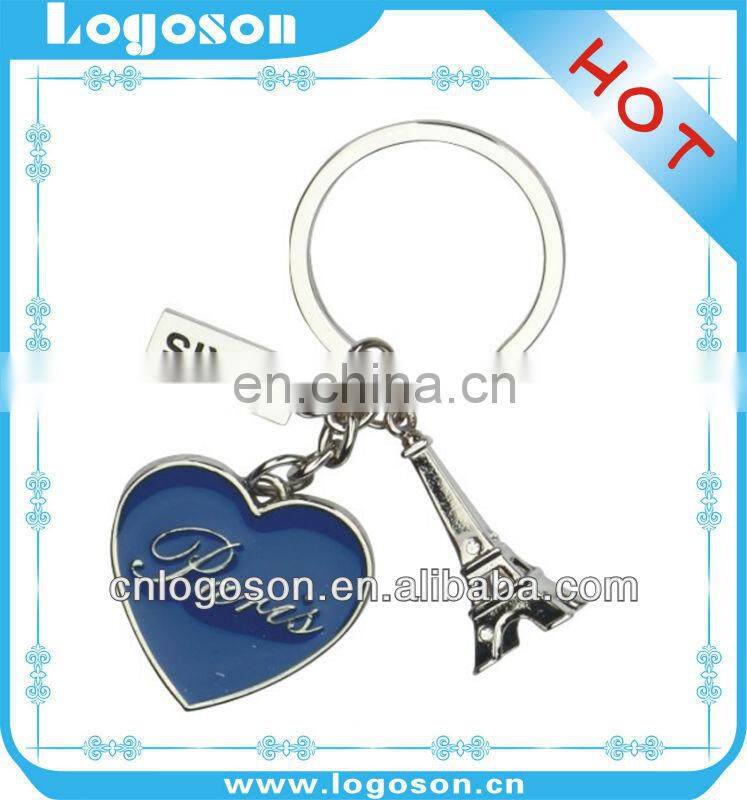 Custom logo metal heart rhinestone keychain