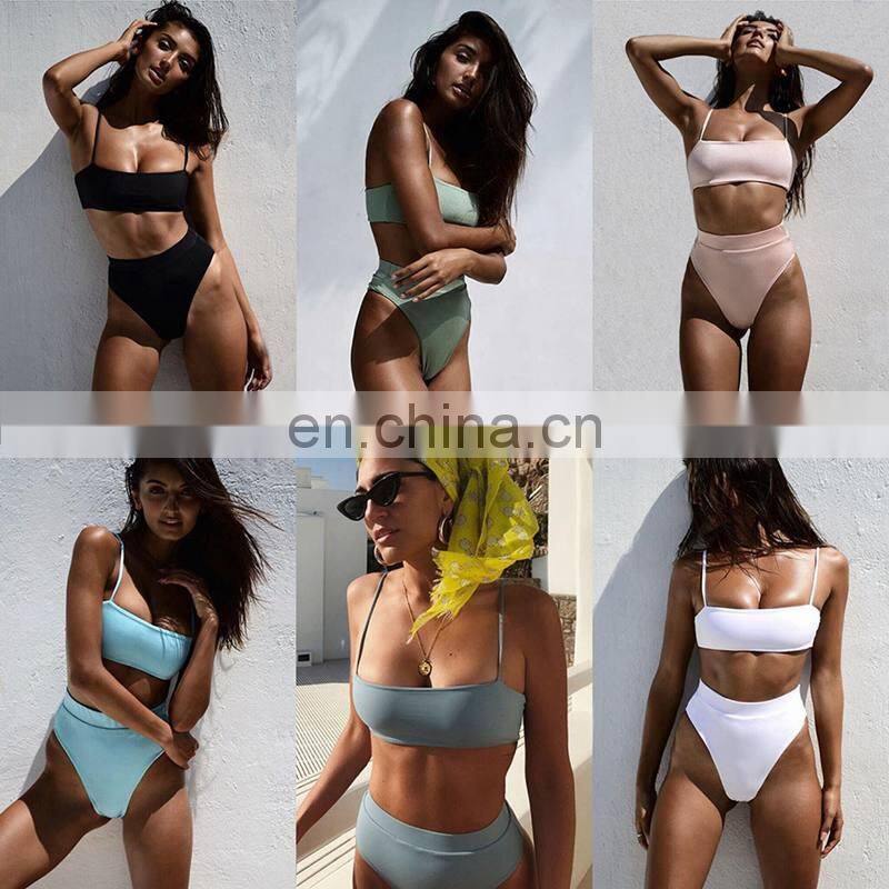 Hot Badpak Bikini Mujer 2019 Leopard Bandeau Bikini High Waist Swimsuit Separate May Neon Swimwear Female Women's Swimming Suit