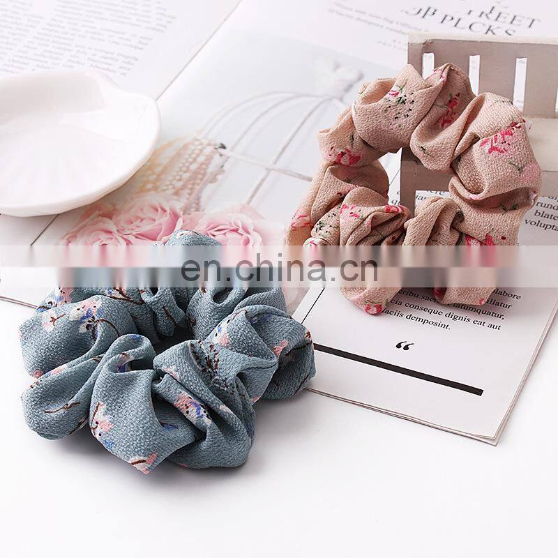 Vintage Hair Scrunchies Lady Crinkle Chiffon Scrunchie Women Flower Elastic Hair Bands Girls Headwear Floral Rubber Hair Tie