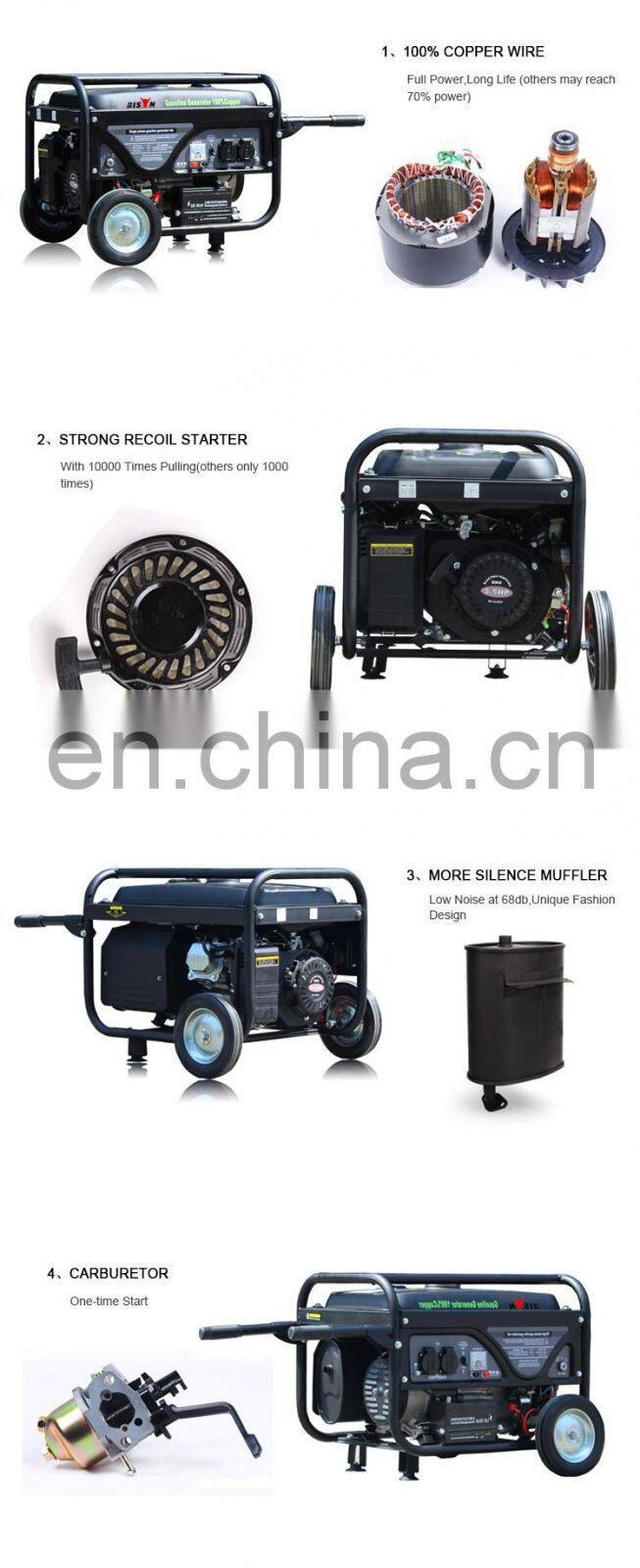 BS2500 BISON China Taizhou Home Use Standby generator 2kw Cooper Wire 5.5HP electric start Gasoline Generator