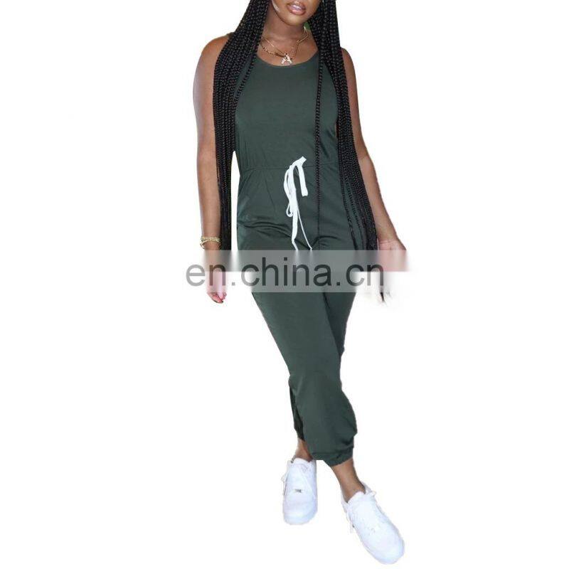 Wholesale customized women's jumpsuit Western style Sexy summer sleeveless vest Round neck Solid color Sports jumpsuit