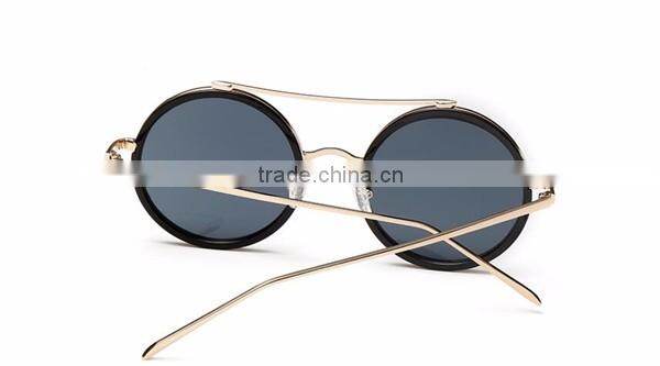 UV 400 women ladies female fashionable reflective black full metal frame round lens sunglasses
