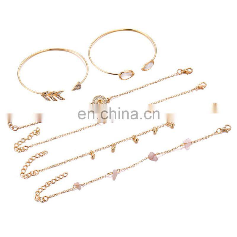 6pcs/set Bohemian V shape Bracelet Set For women Gold Color Chain Bracelets Sets Jewelry