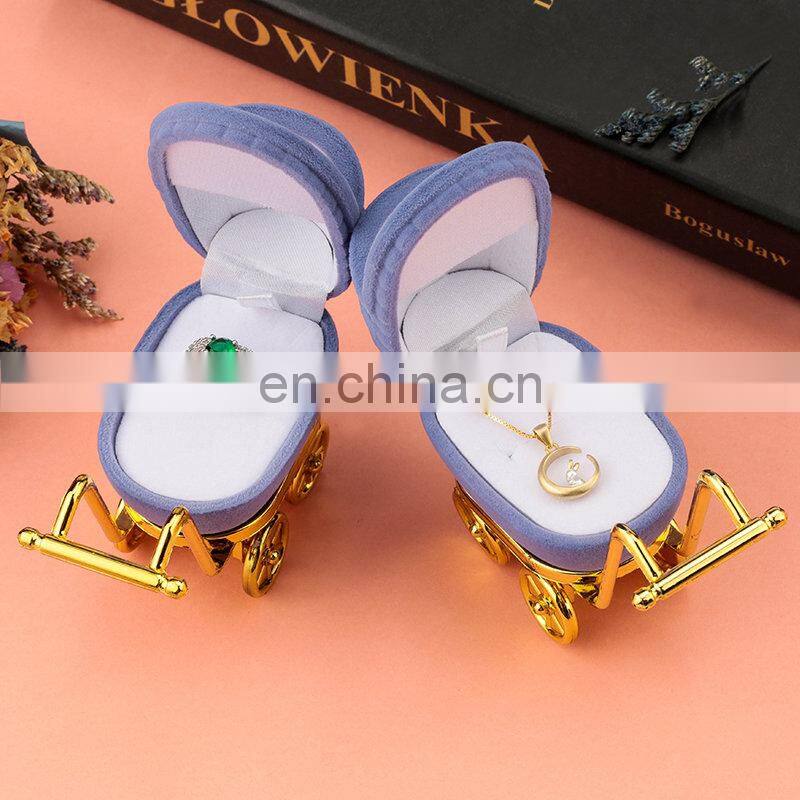 Baby carriage Velvet Jewelry Box stroller Wedding Ring Box Gift Box Holder Case for Earrings Necklaces Bracelets Display