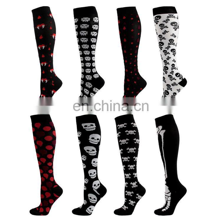 Novelty 20-30 mmhg Skeleton Bats Women Men Stocking Pumpkin Alien ET Mummy Pattern Jacquard Spooky Halloween Compression Socks