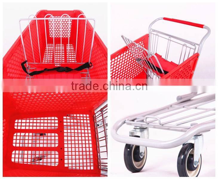 Plastic handle supermarket plastic shopping cart with wheels