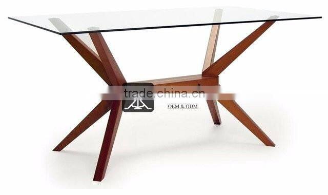 DT-019 Tempered Glass Top Solid Wood Dining Table