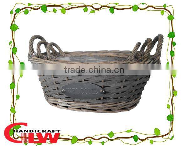 Set of 3 wood chip and willow garden basket,willow flower pots with plastic lining