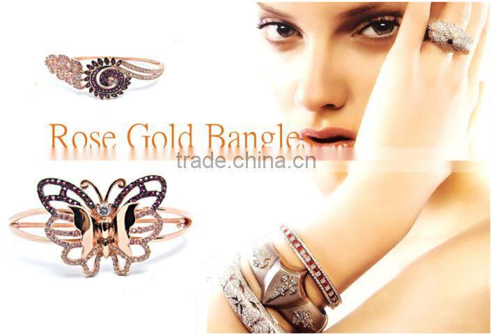 Amazing 925 silver jewelry material gold plated imitation bangles 2014 custom butterfly bangle