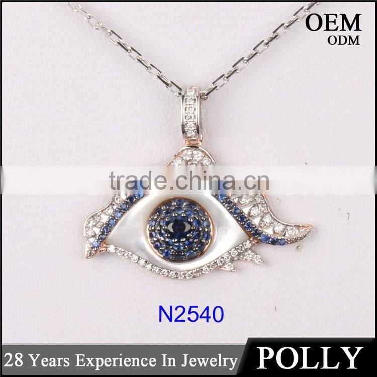 2016 Fashion 925 sterling silver bule evil eye pendant necklace jewelry
