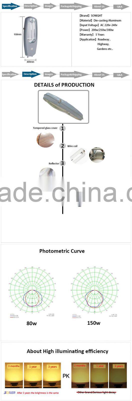 High Efficiency IP65 outdoor 250w street light/induction street lighting fixtures