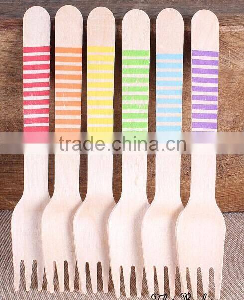 Wooden Dessert Forks with Polka Dots in Rainbow Colors - Eco-friendly SMALL Wooden Appetizer Forks, Utensils
