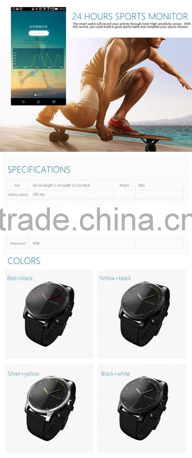 Smart sport watch with bluetooth V4.0 LTE waterproof function