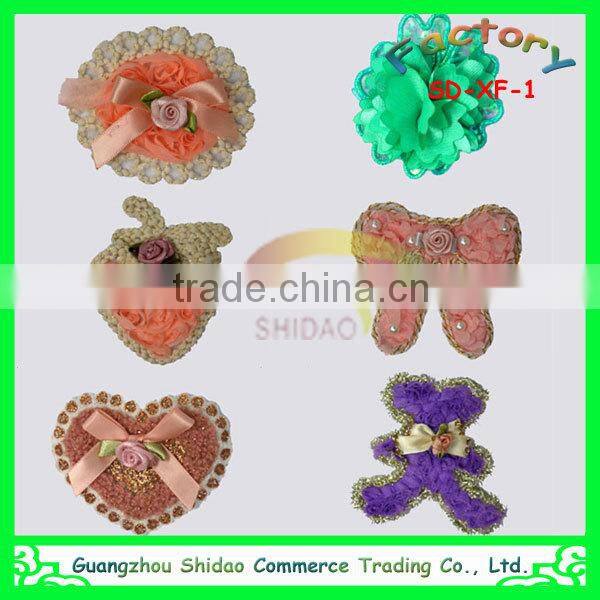 Machine made heart shape sequin design embroidery decoration flower