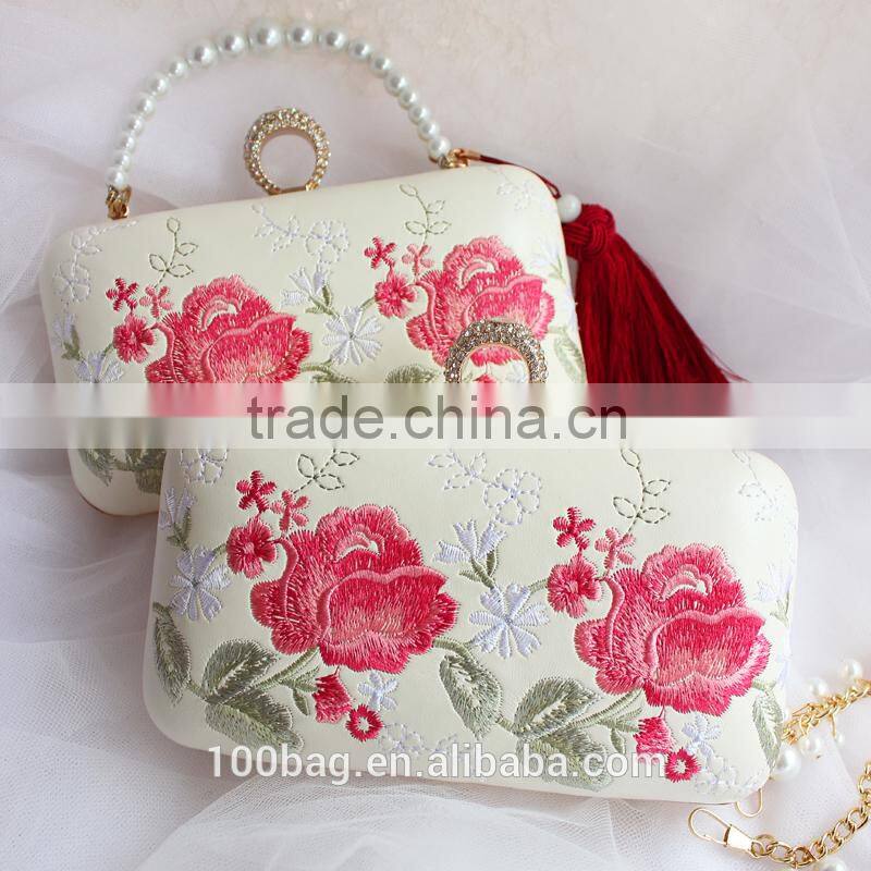 stylish fashion classical fancy print tassel pu leather clutch evening bag manufactures china