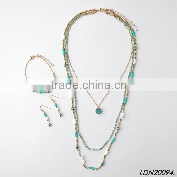 Fashion gold chain with druzy necklace green glass with white stone aborable necklace with matching earrings and btacelet