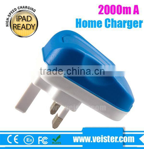 UK Plug,5V 2.1A USB AC Power Wall Charger 3 pin UK Plug for iphone/samsung