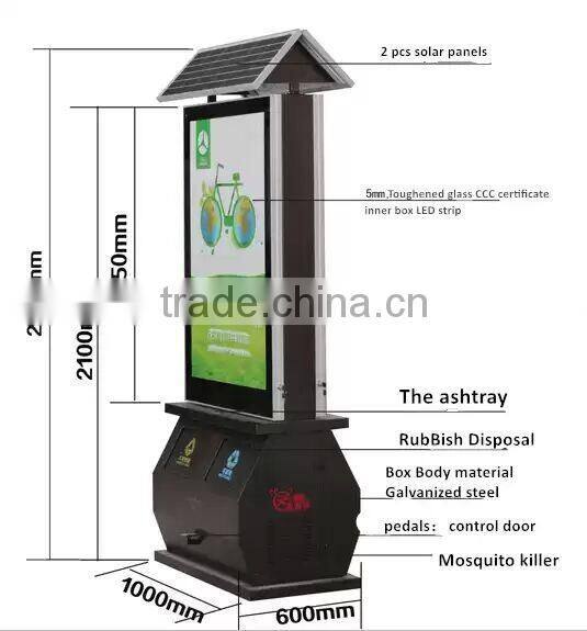 OEM Solar Power Advertising Lightbox+Insect Killer+Ash Bin+LED Display Screen,Solar Billboard Box