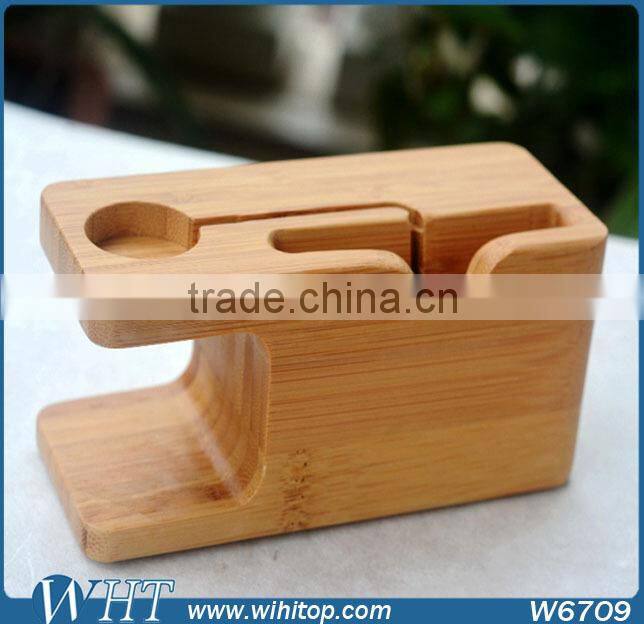 2015 New arrival wood display stand for iPhone 6, wood charger stand for apple watch mobile accessories