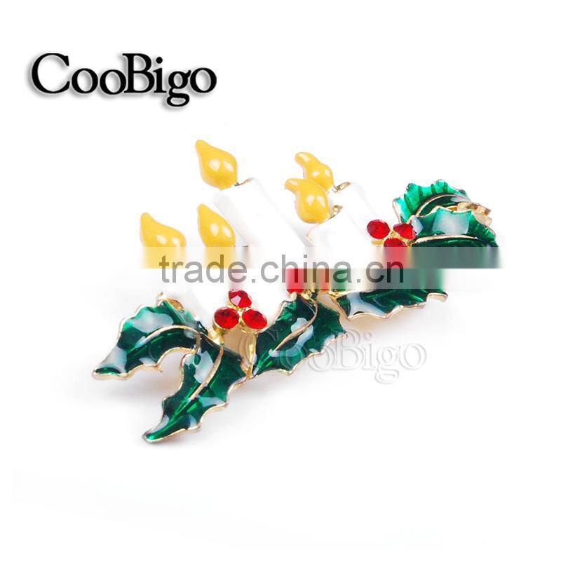 Fashion Jewelry Charming Candle Leaves Shape Red Rhinestone Pin Brooch Promotion Wedding Party Gift Apparel Accessories