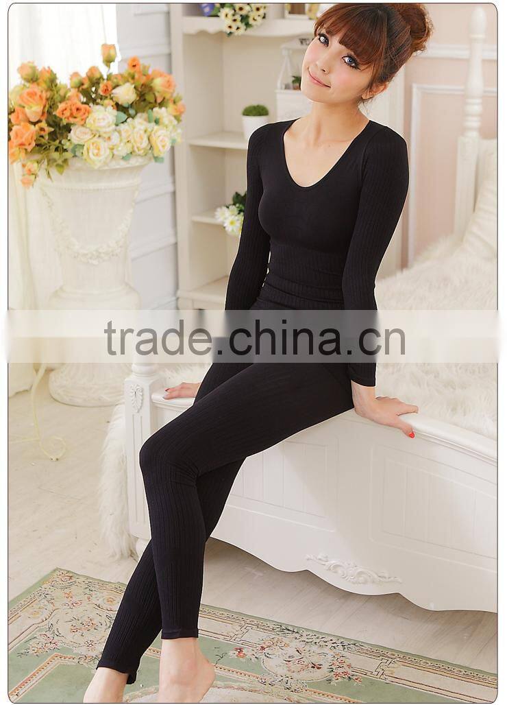 Womens Rib High Elastic Long Johns Winter Thermal Underwear Sets