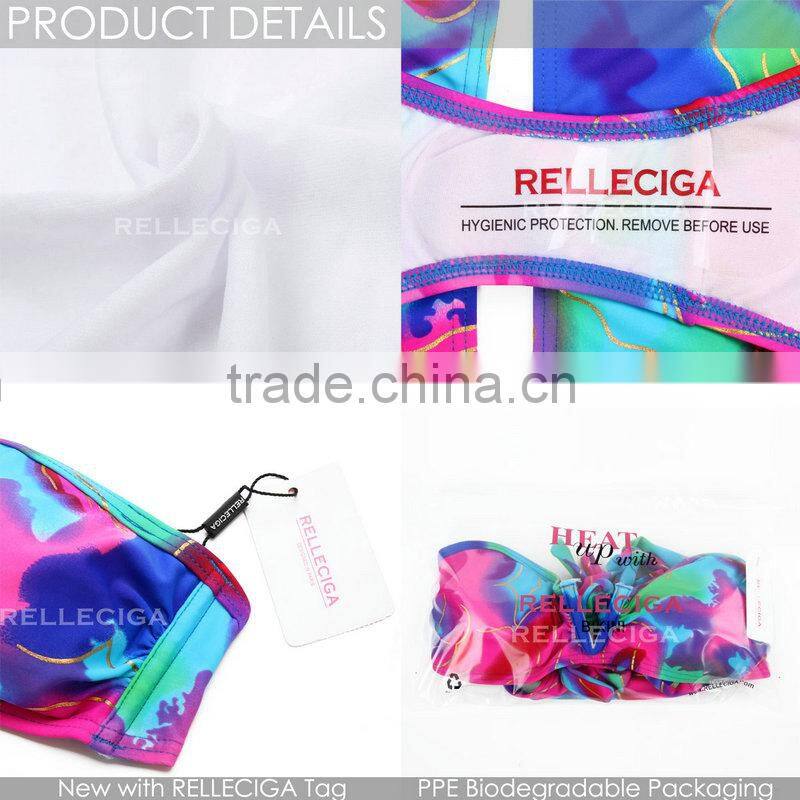 RELLECIGA 2016 New Sexy Abstract Foil Pattern V Wire Bandeau Bikini Swimsuit