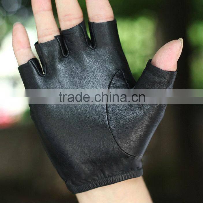 Genuine Sheep Leather Mens Driving Fingerless Gloves