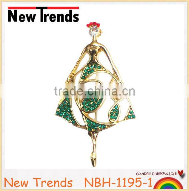 High quality crocodile crystal gold tone alloy brooch for garment, dresses decoration