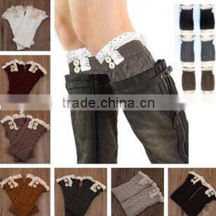 Fashion Crochet Knitted Leg Warmers Boot Cover Lace Trim Legging Sock