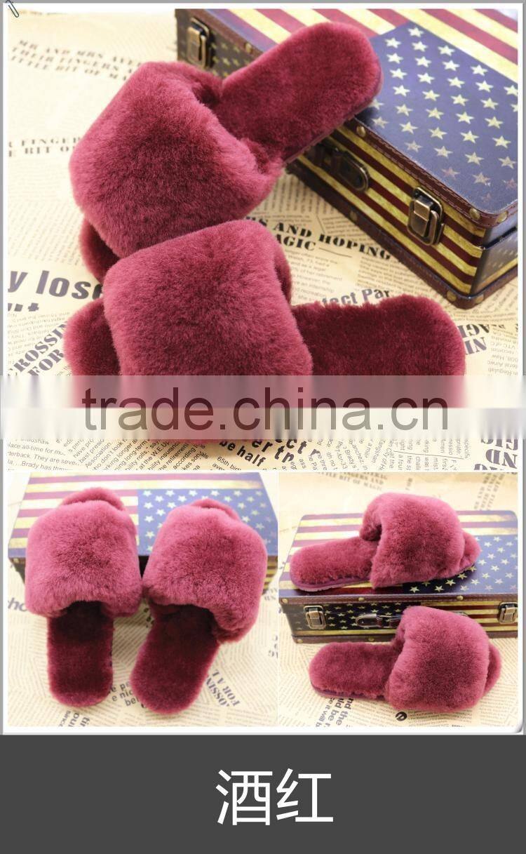 Wholesale Fashion Genuine rex rabbit Fur Slap on Real Fur Trim Shoes