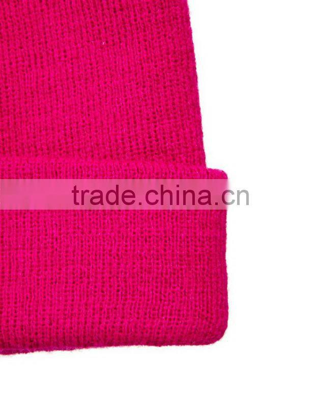 100% acrylic plain knit short beanie promotional hat with turn up cuff