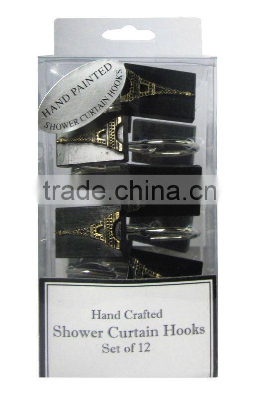 butterfly design shower curtain with 12 pcs decorative resin hooks