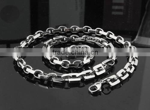 KSTONE Punk Stainless Steel Byzantine Link Chain Men's Bracelet with Necklace Jewelry Set