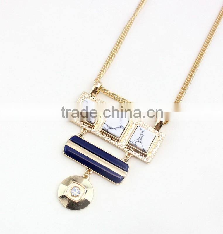 Exaggerated Necklace Jewelry 3 Square Linked Turquoise Handset Arts 2 Color Stone Pendant Necklaces