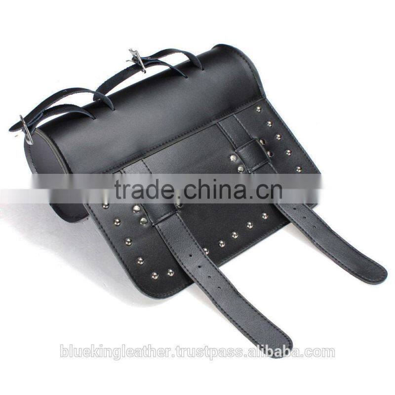 Motorcycle Scooters Black Leather Tool Roll Pouch Saddle Bag Storage For Harley