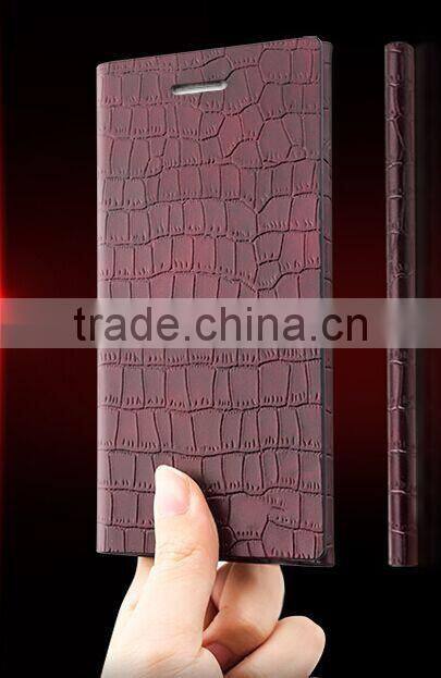 OEM manufacture crocodile pattern leather flip cover case for Huawei honor p6