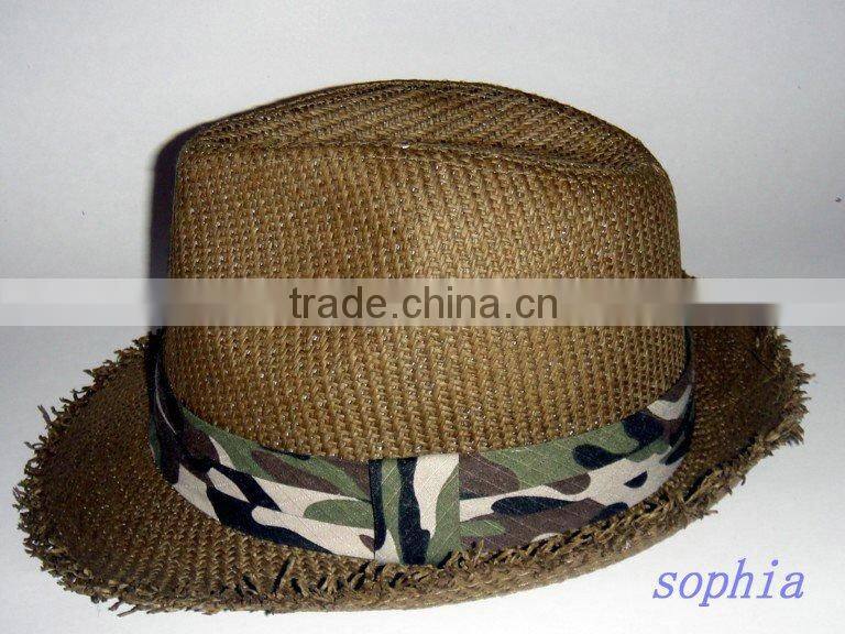 fashion paper straw shimmer fedora hat.paper straw summer hat