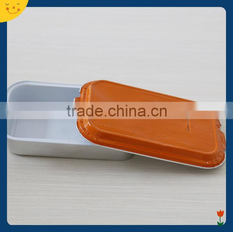 Aluminum foil airline food packing container with colorful lids